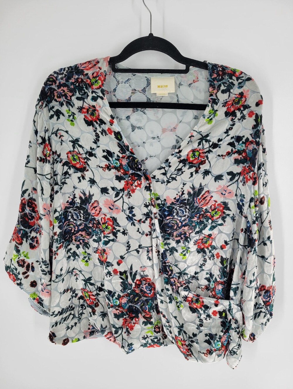 Maeve Burnout Velvet Floral Print Wrap Style Top Size L